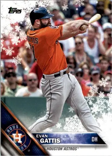 Original gloss baseball trading card of HMW77 Evan Gattis in Astros uniform from Topps Holiday