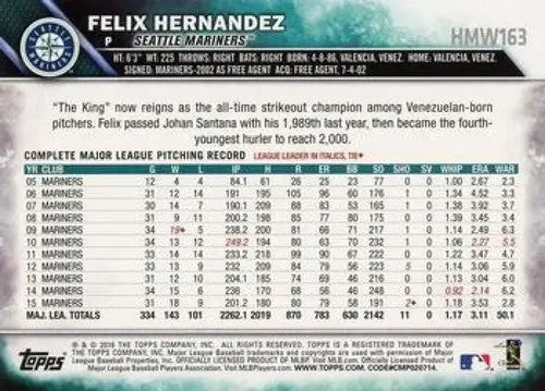 2016 Topps Holiday Metallic Snowflake #HMW163 Felix Hernandez NM-MT Mar ID:13767 - Baseball Card Single