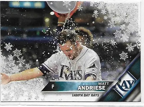 Matt Andriese baseball card from 2016 Topps Holiday Metallic Snowflake series with original gloss