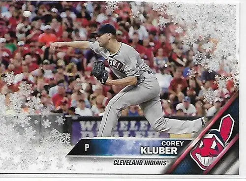2016 Topps Holiday Metallic Snowflake Corey Kluber baseball card with original gloss and Indians ID 2768