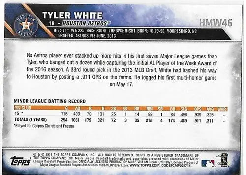 2016 Topps Holiday Metallic Snowflake Tyler White baseball card Astros NM-MT
