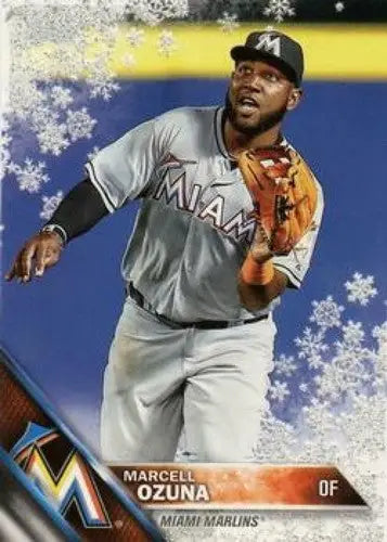 2016 Topps Holiday Metallic Snowflake Marcell Ozuna sports card with original gloss NM-MT