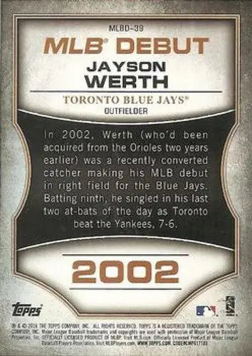 2016 Topps MLB Debut Silver #MLBD-39 Jayson Werth NM-MT Blue Jays ID:10185 - Baseball Card Single
