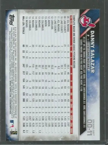 2016 Topps Opening Day Danny Salazar baseball card with original gloss, Indians collectible