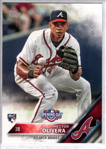 Original gloss Hector Olivera baseball card from 2016 Topps Opening Day featuring Simply Sandoval RC Rookie Braves
