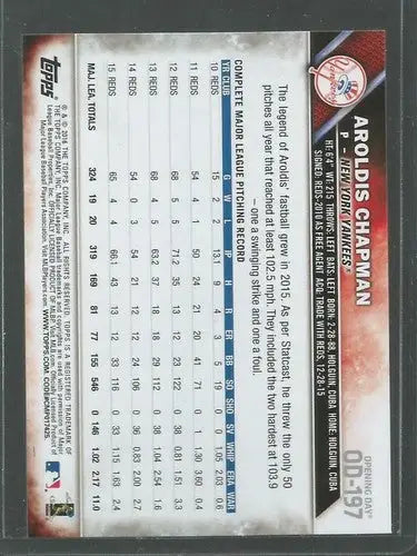 2016 Topps Opening Day #197 Aroldis Chapman NM-MT Yankees ID:1484 - Baseball Card Single