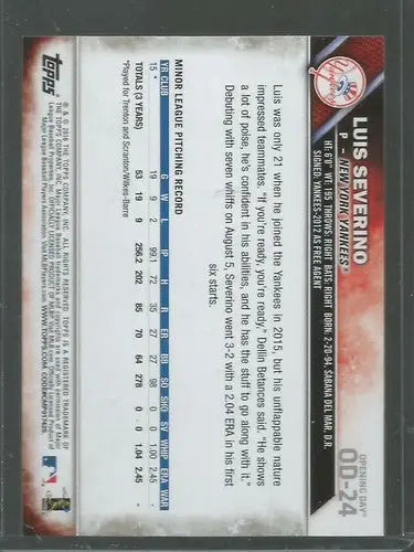 2016 Topps Opening Day #24 Luis Severino NM-MT RC Rookie Yankees - Baseball Card Single