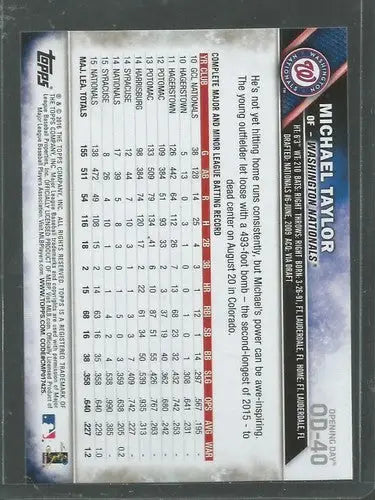 2016 Topps Opening Day #40 Michael Taylor NM-MT Nationals - Baseball Card Single