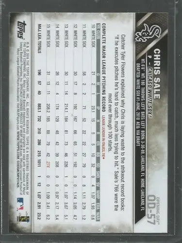 2016 Topps Opening Day #57 Chris Sale NM-MT White Sox ID:1444 - Baseball Card Single