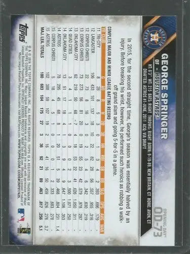 2016 Topps Opening Day #73 George Springer NM-MT Astros - Baseball Card Single