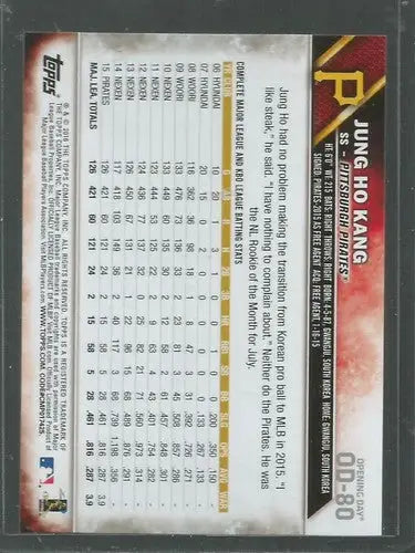 2016 Topps Opening Day #80 Jung Ho Kang NM-MT Pirates - Baseball Card Single