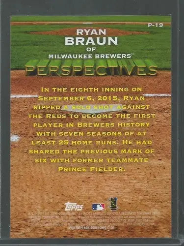 2016 Topps Perspectives Ryan Braun baseball card with original gloss Brewers ID 12117