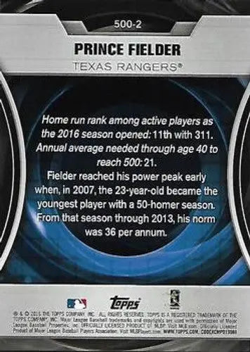 Prince Fielder baseball card from 2016 Topps Update Run Club Futures series