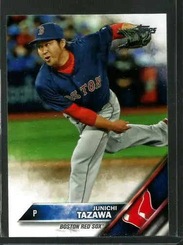 2016 Topps Update US20 Junichi Tazawa baseball card featuring original gloss and Red Sox design