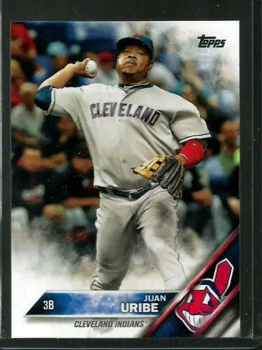 Original gloss 2016 Topps Update US32 Juan Uribe baseball card for Indians collection