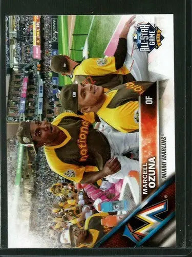 Original gloss of Marcell Ozuna baseball card from 2016 Topps Update featuring Marlins sports cards