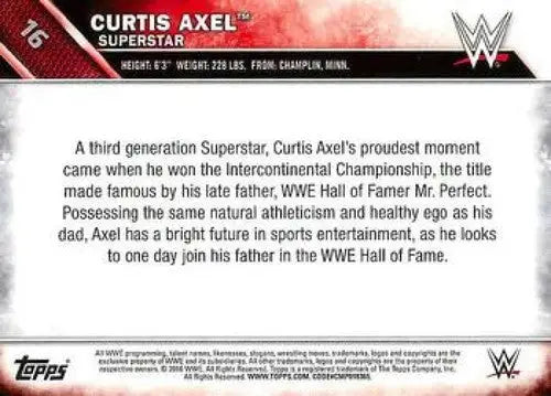 2016 Topps WWE #16 Curtis Axel NM-MT ID:6235