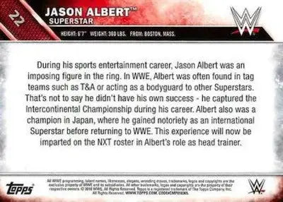 2016 Topps WWE #22 Jason Albert NM-MT ID:6236