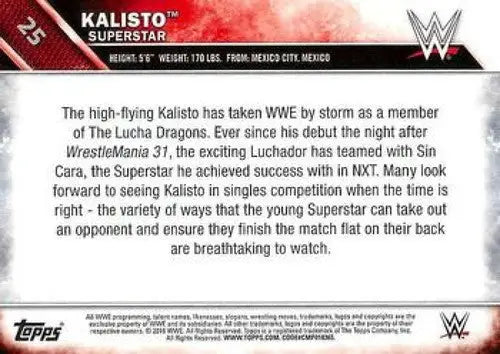 2016 Topps WWE #25 Kalisto NM-MT ID:6237