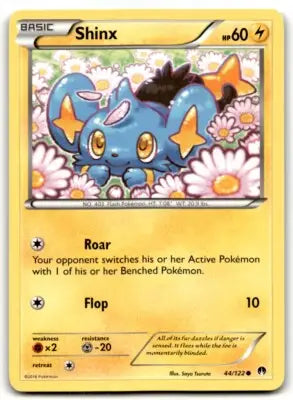 Shinx Pokémon card from 2016 XY BREAKpoint set, basic common with text-align center and normal line-height
