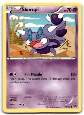 2016 XY BREAKPOINT Skorupi Basic Common Pokémon card showcasing Skorupi Basic Common