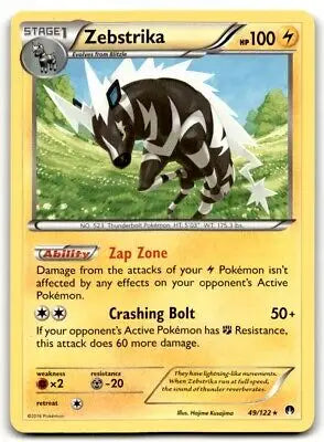 Zebstrika Pokémon card from 2016 XY - BREAKpoint Rare #49, text-align center display