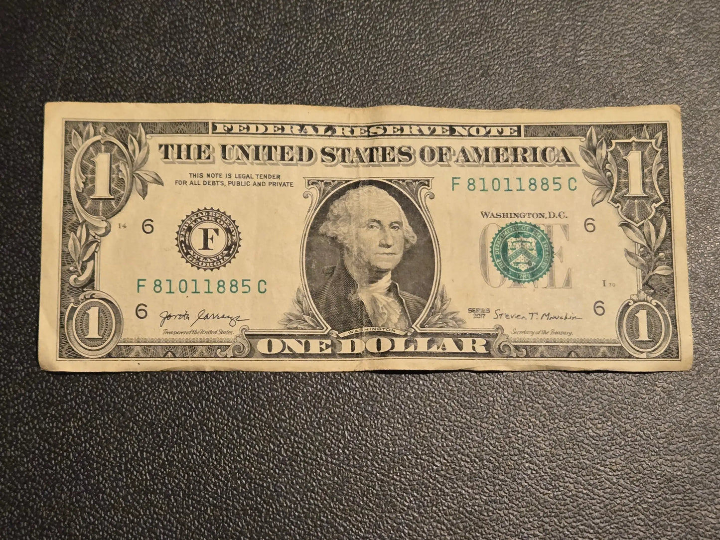 2017 $1 One Dollar Bill Federal Reserve Note Atlanta F Carranza Mnuchin - Coins & Currency