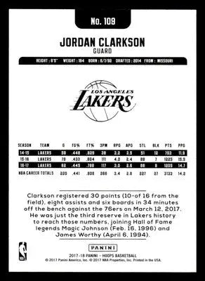 2017-18 Hoops #109 Jordan Clarkson - Basketball Card Single