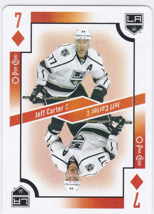 Hockey trading card of Jeff Carter in white jersey for 2017-18 OPC O-Pee-Chee LA Kings