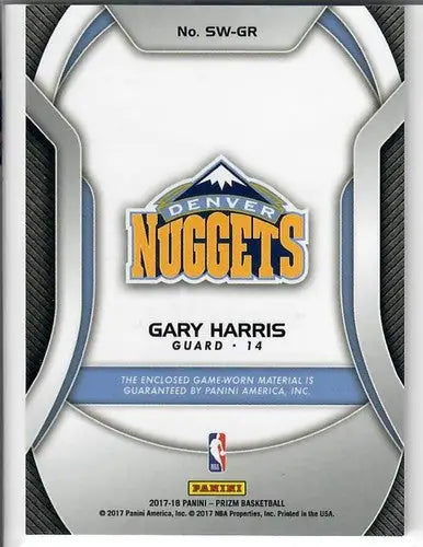 Back of 2017-18 Panini Prizm Sensational Gary Harris basketball trading card with original gloss