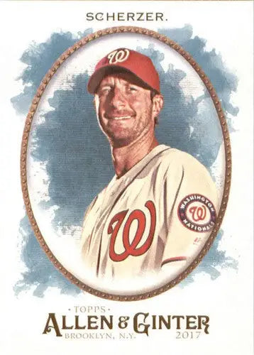 Baseball trading card featuring Max Scherzer of the Washington Nationals with original gloss