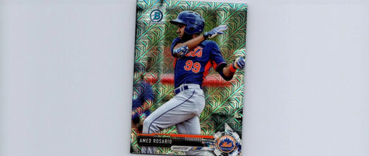Amed Rosario baseball card from 2017 Bowman #BCP76 Amed Rosario Chrome Prospects Mojo