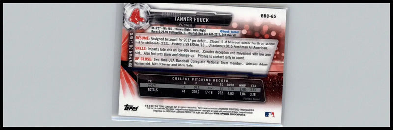 2017 Bowman Draft #BDC-65 Tanner Houck Chrome Boston Red Sox - Baseball Card Single