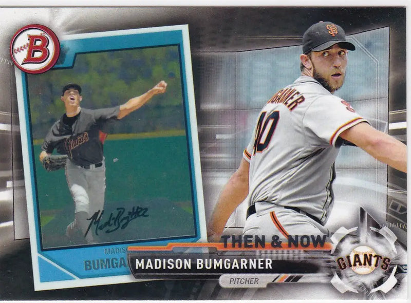 Baseball card of Madison Bumgarner for San Francisco Giants in two poses