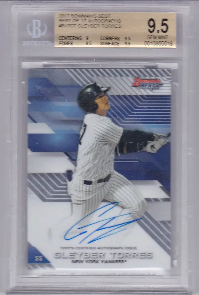 Graded baseball card of Gleyber Torres Auto BGS 9.5 in protective holder for collectors