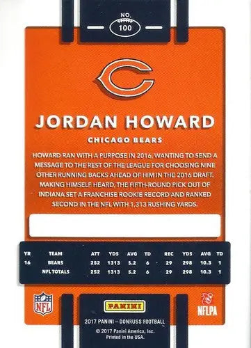 2017 Donruss #100 Jordan Howard NM-MT Bears ID:536 - Football Card Single