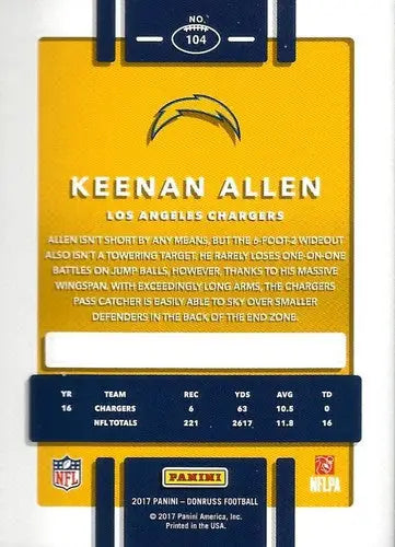 2017 Donruss #104 Keenan Allen NM-MT ID:538 - Football Card Single