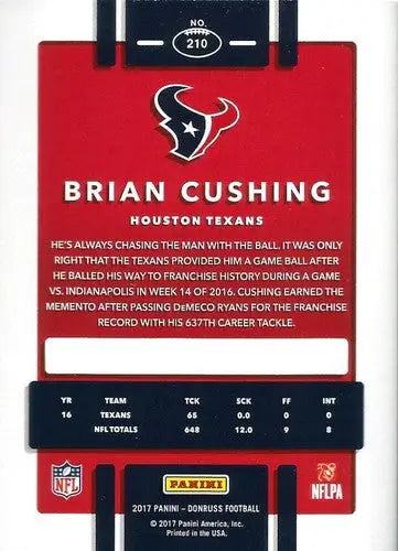 Original gloss 2017 Donruss Brian Cushing football card NM-MT Texans