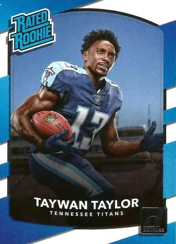 Original gloss of Taywan Taylor football card from 2017 Donruss #315 Titans Rated Rookie
