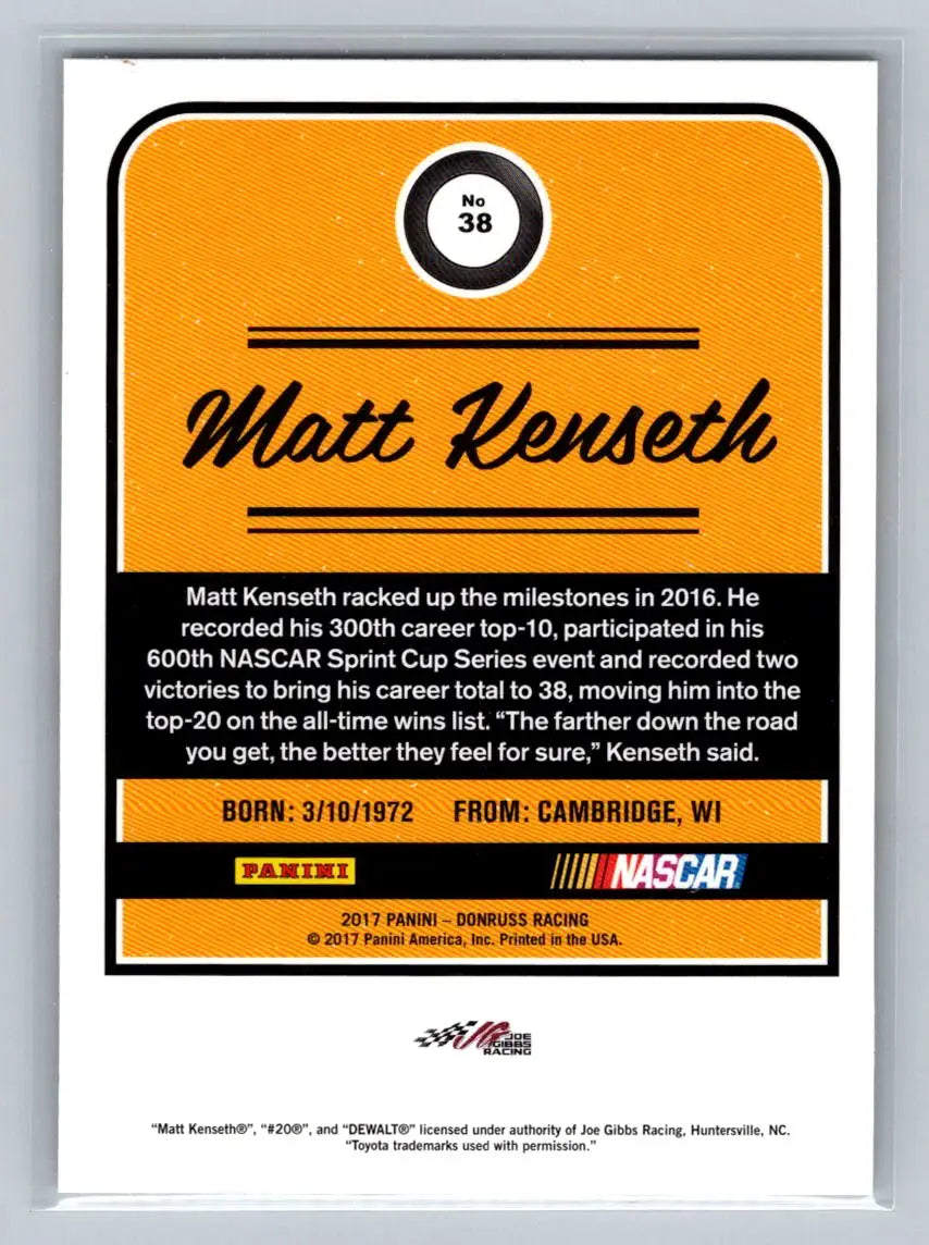 2017 Donruss #38a Matt Kenseth Joe Gibbs Racing - Racing Card Single