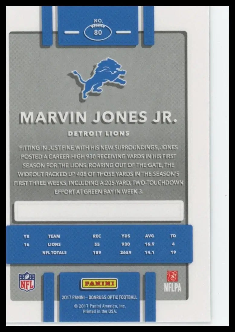2017 Donruss Optic Marvin Jones #80 Detroit Lions Football Card NFL Sports - Football Card Single