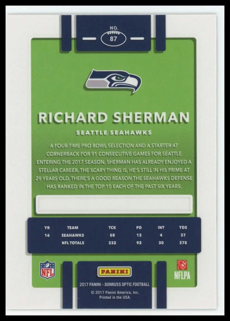 2017 Donruss Optic Richard Sherman 87 Seattle Seahawks - Football Card Single