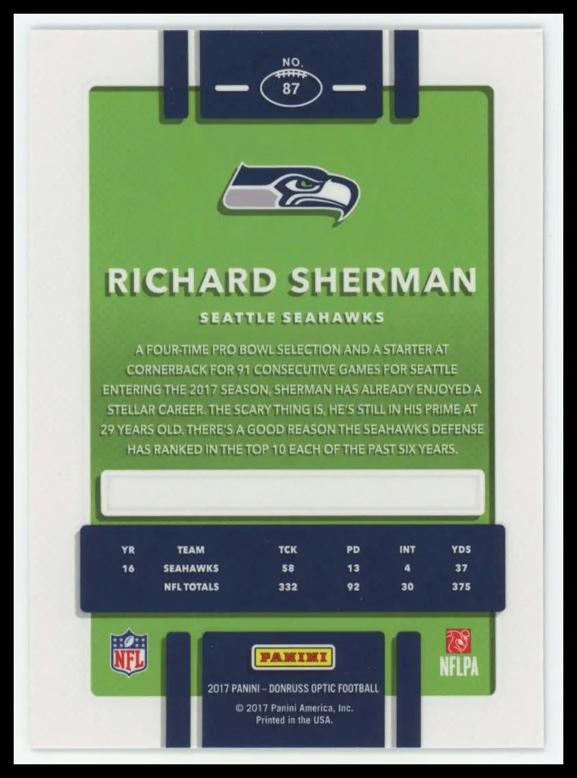 2017 Donruss Optic Richard Sherman 87 Seattle Seahawks - Football Card Single