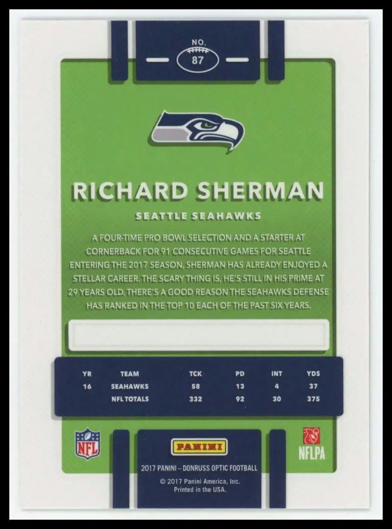 2017 Donruss Optic Richard Sherman 87 Seattle Seahawks - Football Card Single