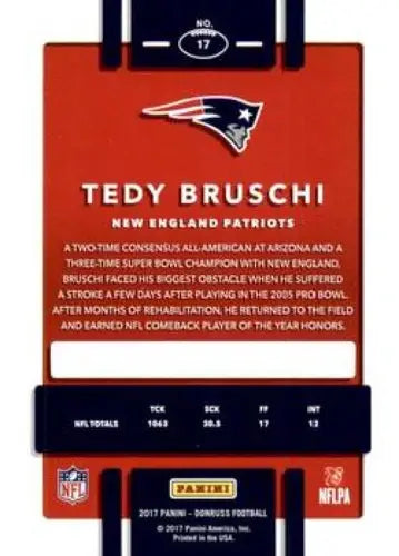2017 Donruss Press Proof Blue #17 Tedy Bruschi NM-MT Patriots ID:9070 - Football Card Single