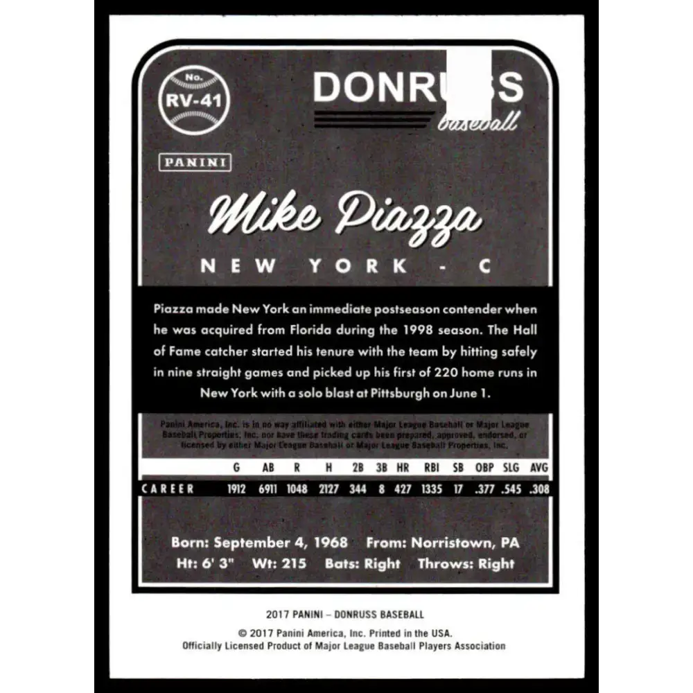 2017 Donruss #RV-41 Mike Piazza EX/NM New York Mets Baseball Card - Baseball Card Single