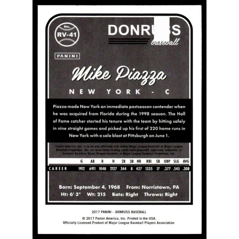 2017 Donruss #RV-41 Mike Piazza EX/NM New York Mets Baseball Card - Baseball Card Single
