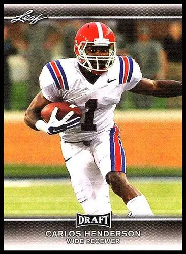 Football player card featuring Carlos Henderson from 2017 Leaf Draft with original gloss