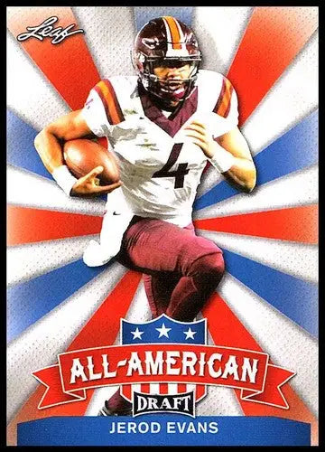 Football trading card featuring Jerod Evans from 2017 Leaf Draft All-American with original gloss