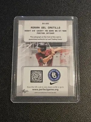 2017 Leaf Perfect Game National Showcase #BA-ADC Adrian Del Castillo #/50 - Baseball Card Single